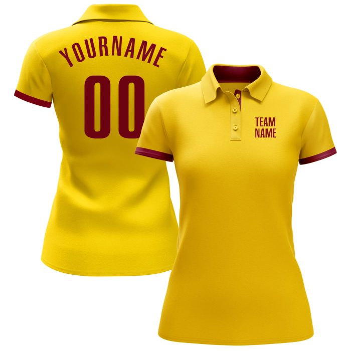 Custom Performance Golf Polo Shirt in Yellow and Crimson - Stylish Men's Golf Apparel Custom Yellow Crimson Performance Golf - Image 2