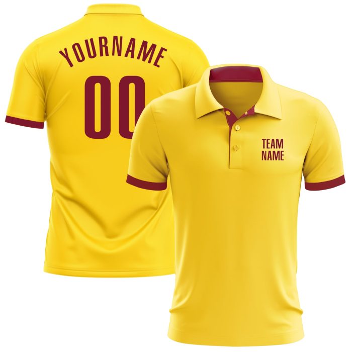 Custom Performance Golf Polo Shirt in Yellow and Crimson - Stylish Men's Golf Apparel Custom Yellow Crimson Performance Golf - Image 1