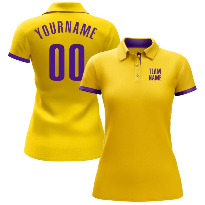Custom Performance Golf Polo Shirt in Yellow and Purple for Men Custom Yellow Purple Performance Golf Polo Shirt - Image 2