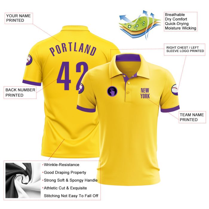 Custom Performance Golf Polo Shirt in Yellow and Purple for Men Custom Yellow Purple Performance Golf Polo Shirt - Image 3