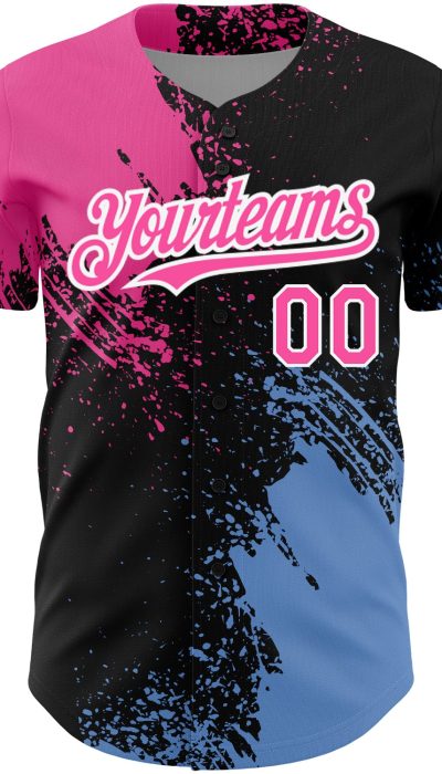 3D Abstract Brush Stroke Personalized Baseball Jersey Black Pink-Light Blue Personalized Black Pink-Light Blue 3D Abstract - Image 2