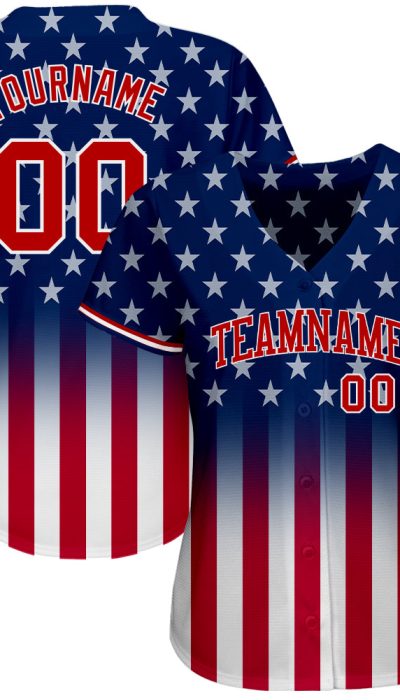 3D American Flag Baseball Jersey, Personalized Blue Red-White Design, Fashion Fit Personalized Blue Red-White 3D American - Image 2