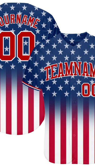 3D American Flag Baseball Jersey, Personalized Blue Red-White Design, Fashion Fit Personalized Blue Red-White 3D American